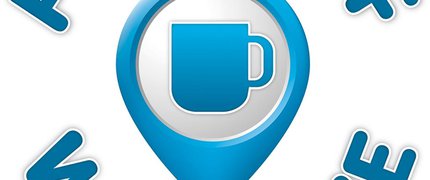 places of welcome text around a blue icon of a mug