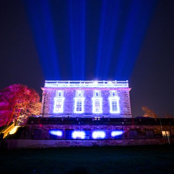 Bright lights projecting out of Nottingham Castle