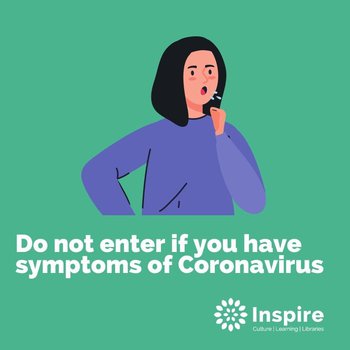 A sign asking people not to enter the library with Covid-19 symptoms
