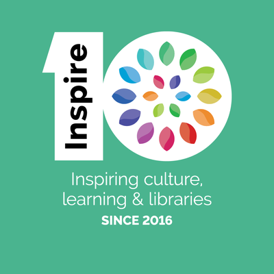 Number 10 with text "inspiring culture, learning and libraries since 2016"