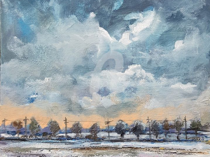 Wintery landscape painting