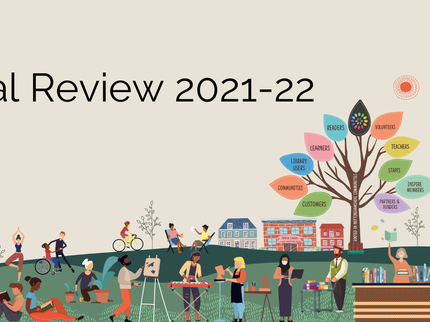 Graphic landscape scene showing buildings, people and the Inspire tree graphic