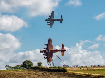 Image of the On Freedom's Wings Scupture of a Lancaster Bomber in flight