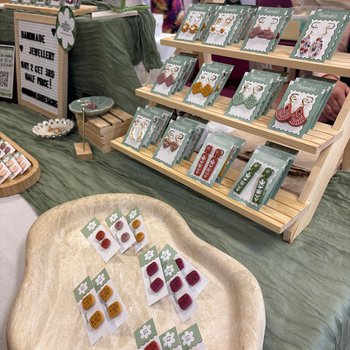 Polymer clay earrings at a market