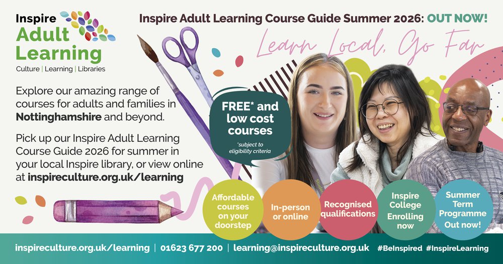 Colourful banner with three learners and the Adult Learning logo