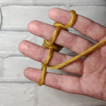 Photograph of a hand with the fingers wrapped in wool