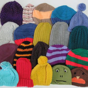 Four rows of five woolly hats