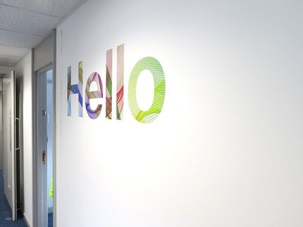 Hello wall art in the corridor at High Pavement Learning Centre