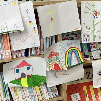 Children's drawings of their favourite places on display.