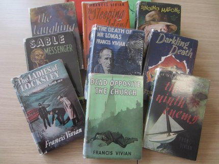 Arrangement of original crime books by Francis Vivian
