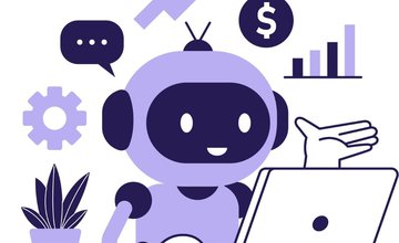 A cartoon robot on a computer.