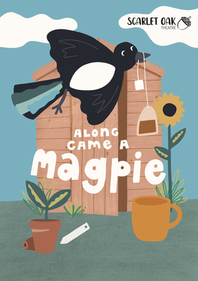 Along Came a Magpie logo featuring a wooden potting shed, some white clouds in a blue sky, a magpie and flowers.
