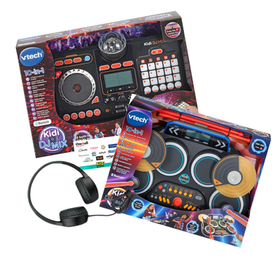 Competition prizes including VTech DJ Mix, Drum set and Headphones