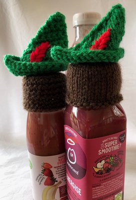 Hats on bottles for scale