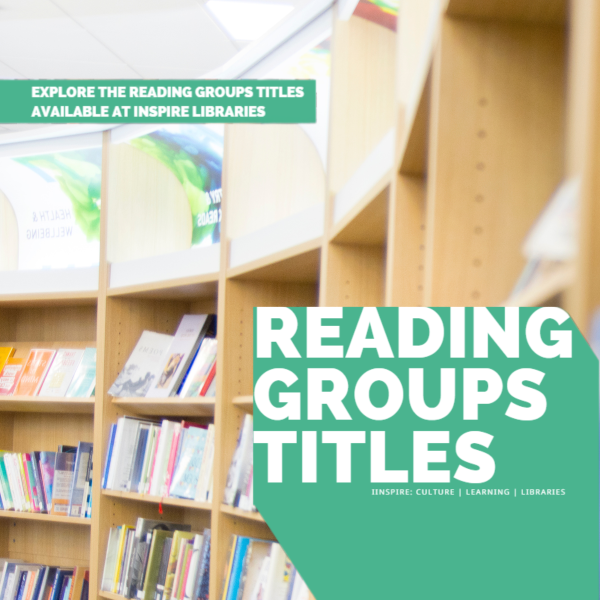 An image of a library shelf and the words 'reading group titles'.