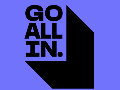 Go All In logo on blue background