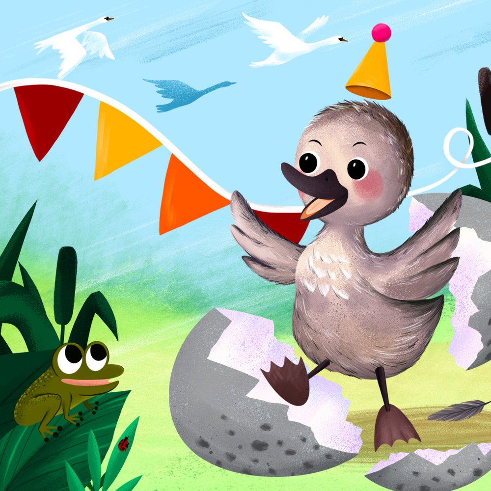 Image of a duckling wearing a party hat