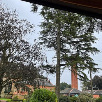 View from the inside of a camper van looking at the chimney