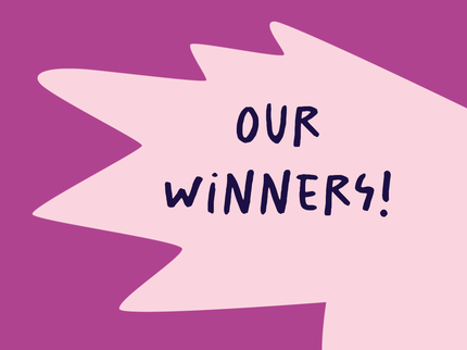 A purple banner with Our Winners in text