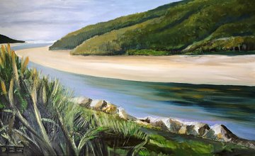 Acrylic painted landscape coastal scene