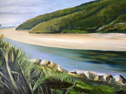 Acrylic painted landscape coastal scene