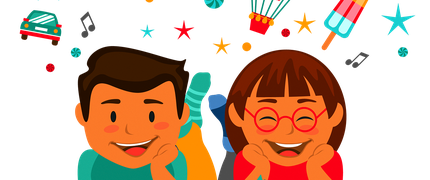 cartoon of two children reading and the book is coming alive on their page