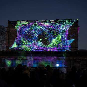 Purple light projections on Nottingham Castle