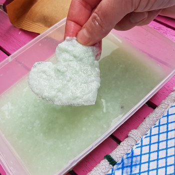 Paper pulp on a heart shaped template