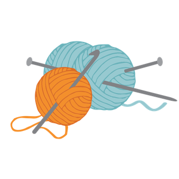 An illustration of wool with crochet hooks and knitting needles
