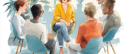 An illustration of people sitting on chairs in a circle