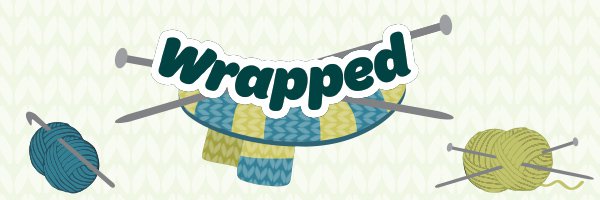 Wrapped knitting challenge email banner with kitted scarf and balls of wool